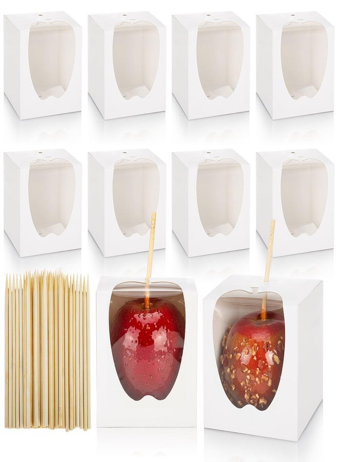 ZEAYEA 50 Pack 4"x 4"x 4" Candy Apple Boxes with Window and Sticks, Food Grade Caramel Apple Gift Boxes with Hole, Carboard Treat Favor Packaging for Halloween, Thanksgiving, Wedding, Party - Image 1